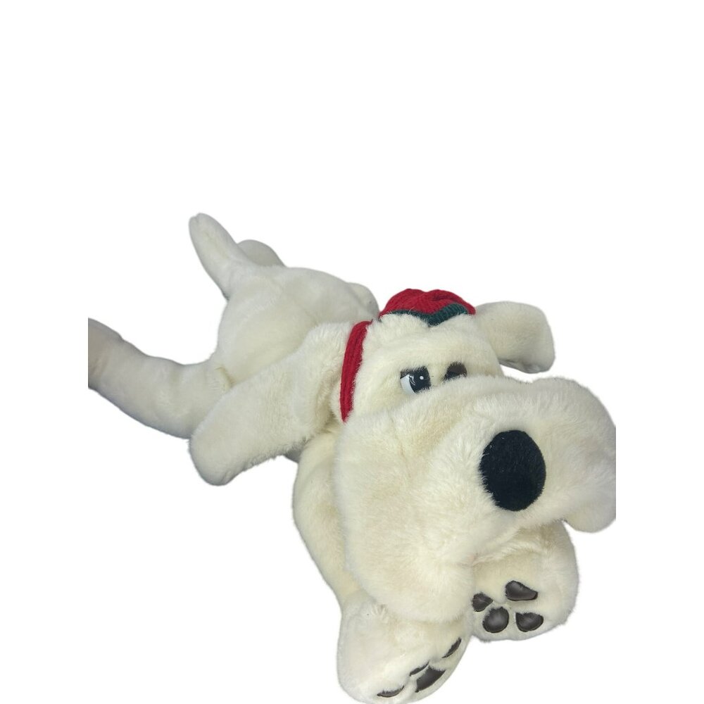 Cuddly Plush White‎ Dog Toy With Red Holiday Hat Plush Stuffed Animal Toy